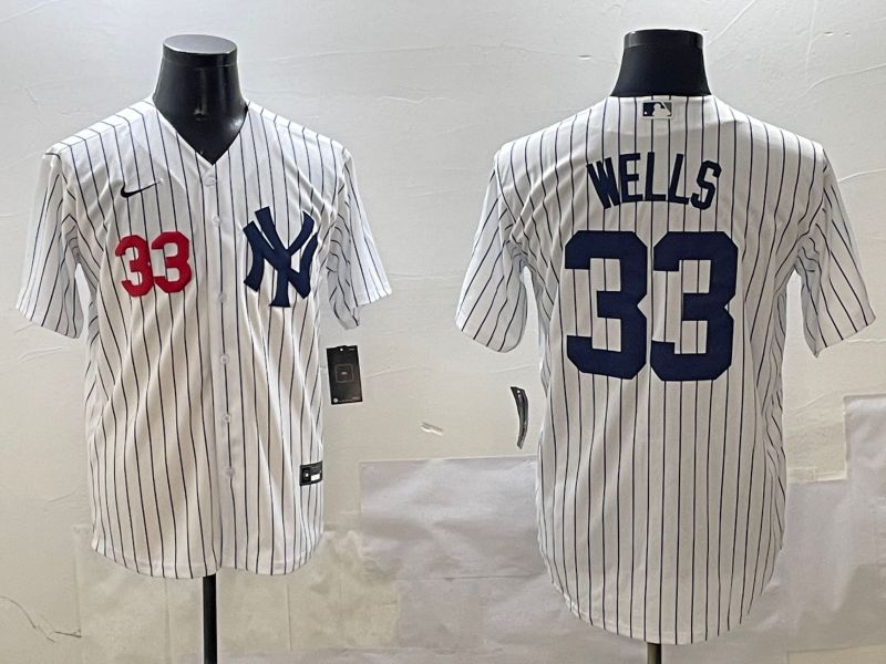 Men New York Yankees 33 Wells White Stripe Game 2025 Nike MLB Jersey style 7